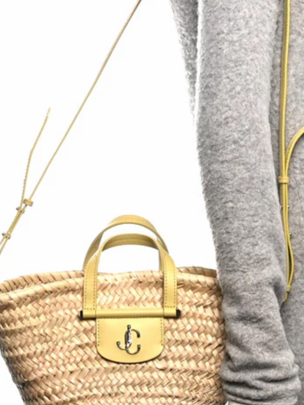 Jimmy Choo Brown Leather-Trim Natural Woven Tote - Picture 4 of 9